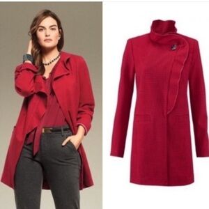 CAbi Celebration Red Houndstooth Ruffle Jacket Size Small